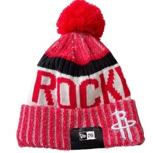 Houston ROCKETS Hat Mens New Era Red/Black Banner Sport Cuff Knit Hat Pom Warm